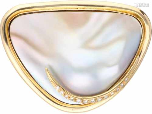 Depose brooch bicolour gold, ca. 0.21 carat diamond and baroque pearl - 18 ct.