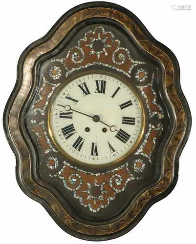 An Oeil de Boeuf wall clock inlaid with mother of pearl.