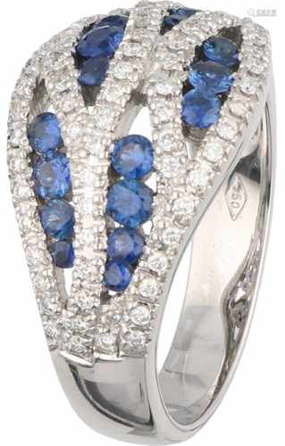 Entourage ring white gold, ca. 0.39 carat diamond and sapphire - 18 ct.