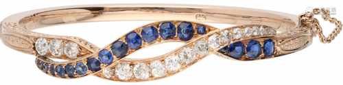 Bangle roségold, ca. 1.16 carat diamond and sapphire - 14 ct.