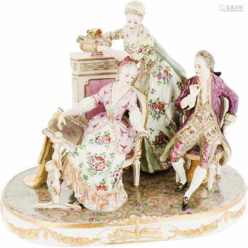 A porcelain figurine group of a classical scene, marked underneath. Germany, 19th century.