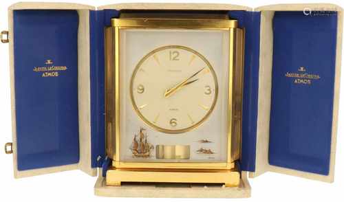 A Jaeger le Coultre Atmos V Caravelle (Marina) table clock with ships. In original box. 20th