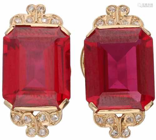 Earrings rosé gold, diamond and ruby - 14 ct.