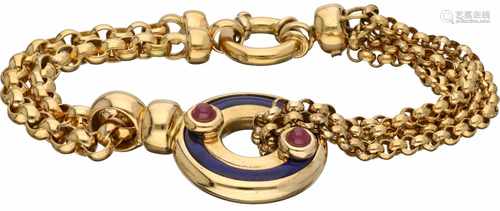 Italian design bracelet yellow gold, ruby and lapis lazuli - 18 ct.