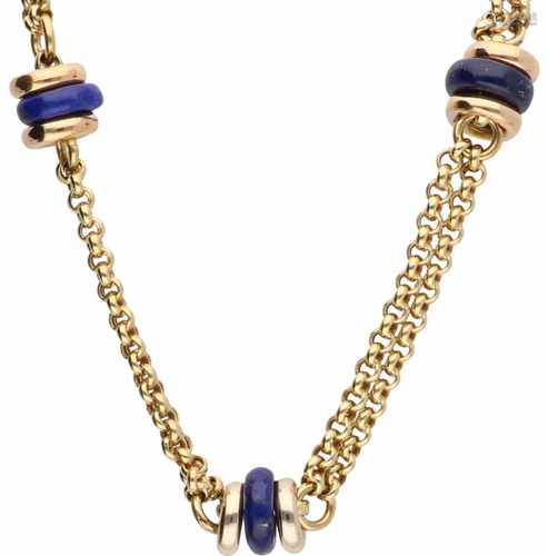 Italian design necklace tricolour gold, lapis lazuli - 18 ct.