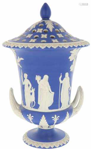 A Wedgwood biscuit porcelain or Jasperware lidded vase. 20th century.