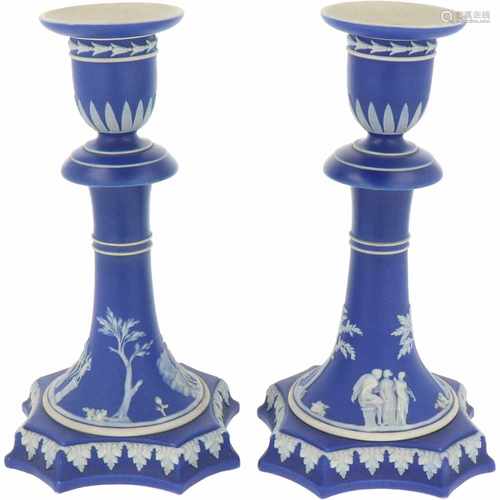 A Wedgwood set of biscuit porcelain or Jasperware candles. 20th century.