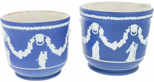 A set of (2) Wedgwood biscuit porcelain or Jasperware cachepots. 20th century.