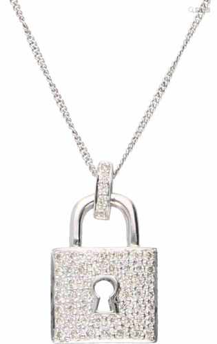 Necklace with lock-shaped pendant white gold, ca. 0.67 carat diamond - 18 ct.