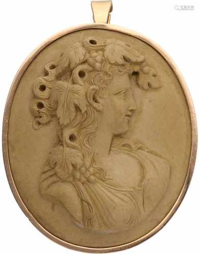 Cameo pendant/brooch rosé gold, lavastone - 14 ct.