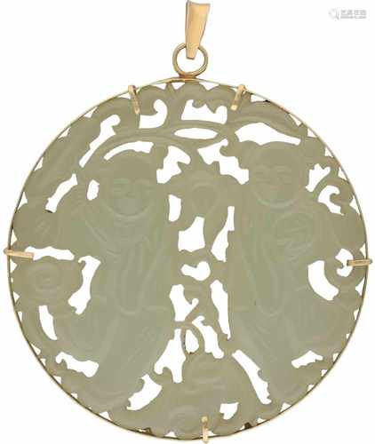 Pendant yellow gold, cut jade - 14 ct.