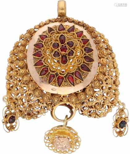 Pendant bicolour gold, granate - 14 ct.