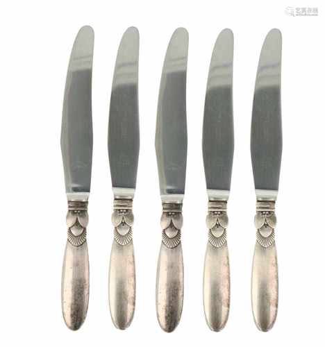 (5) Silver dinner knives 'Cactus' Georg Jensen.