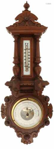 A hand carved oak barometer / thermometer. Adress: John F. Beekman, Rotterdam. Ca. 1930.