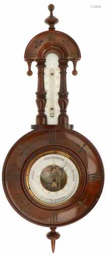 A hand carved mahogany barometer / thermometer. Adress: M. Sandwijk, Rotterdam.