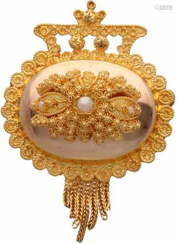 Brooch bicolour gold, seapearl - 14 ct.