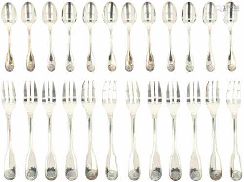 (24) Piece collection of Christofle 'Orfevre' silvered flatware.