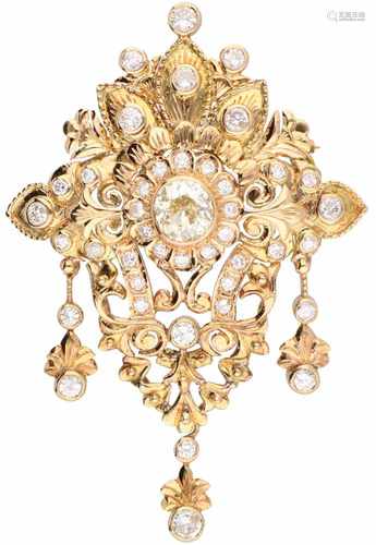 Brooch yellow gold, ca. 4.50 carat diamond - 14 ct.