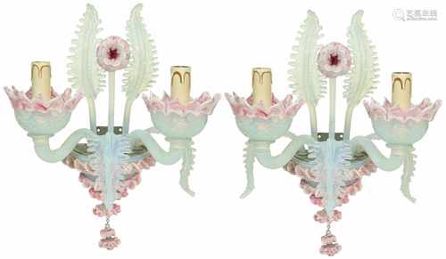 A pair of 'Murano'-glass three-arm wall appliques. Italie, Venice. 20th century.