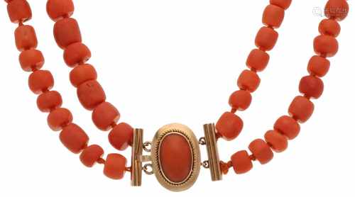 Necklace with rosé gold closure, red coral - 14 ct.