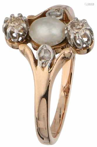 Ring rosé gold, diamond and pearl - 14 ct.