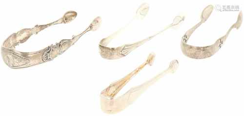 (4) Piece silver sugar cube- and rock candy tongs.