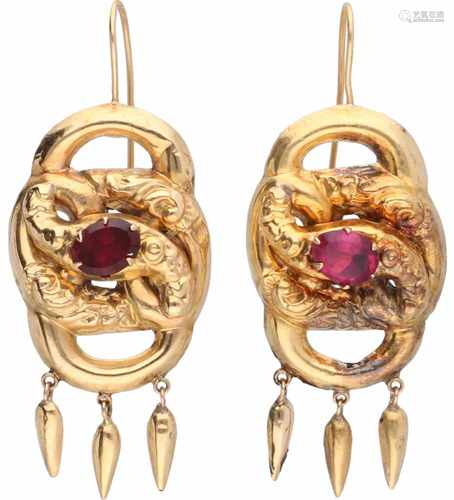 Earrings yellow gold, pink tourmaline - 14 ct.