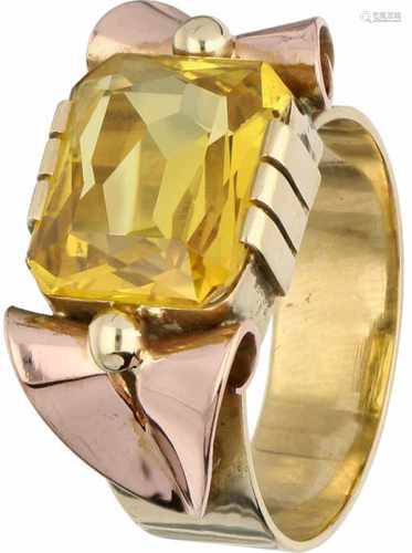 Tank ring bicolour gold, citrine - 14 ct.