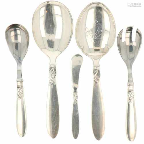 (5) Piece collection of silver flatware 'Frigast' model 'Dolphin'.