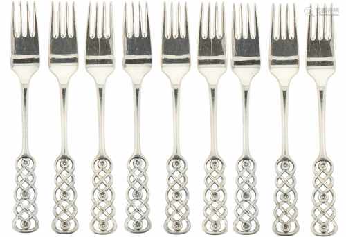 (9) Silver dinner forks 'David Anderson' model 'Ringebu'.