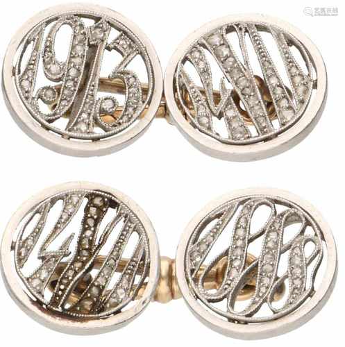 Cufflinks gold/platina, rose cut diamonds - Pt 950 and BLA 10 ct.