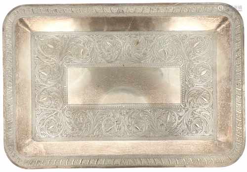 Silver serving tray.