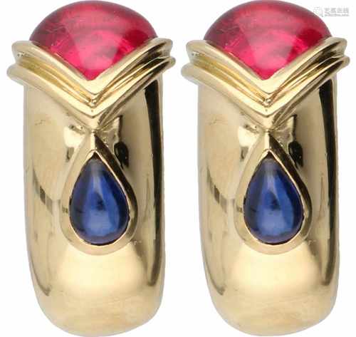 Wempe earrings yellow gold, sapphire and ruby - 18 ct.