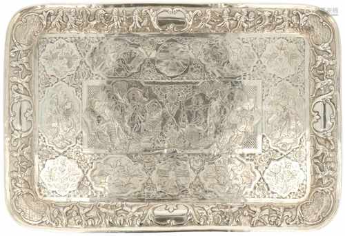 Silver serving tray.