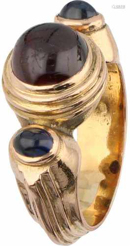 Jacob de Groes design ring yellow gold, sapphire and pink tourmaline - 14 ct.