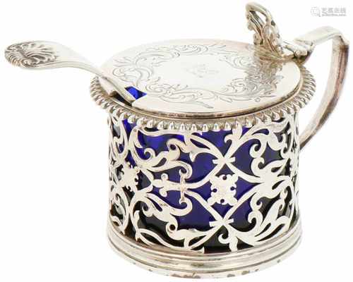 Mustard pot with original silver spoon.