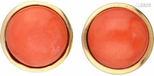 Earrings yellow gold, red coral - 18 ct.