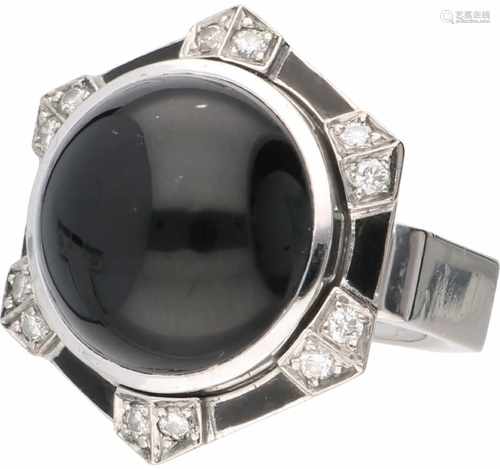 Bucherer cocktail ring white gold, ca. 0.12 carat diamond and onyx - 18 ct.