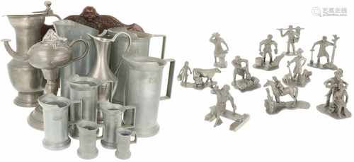 A lot with various pewter items. 20th century.