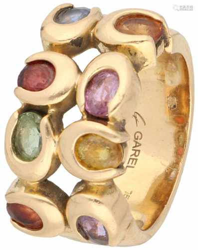 Garel ring yellow gold, various colours of sapphire - 18 ct.