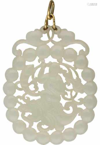 Pendant yellow gold, cut white jade - 14 ct.