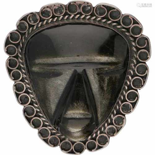 Silver pendant and brooch, obsidian - 925/1000.