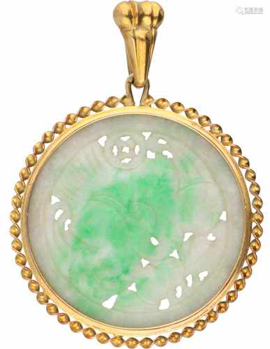 Pendant yellow gold, cut jade - 14 ct.