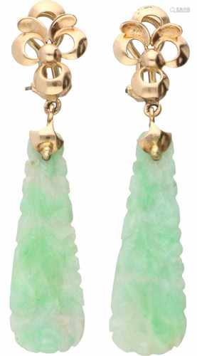 Earrings yellow gold, cut jade - 14 ct.