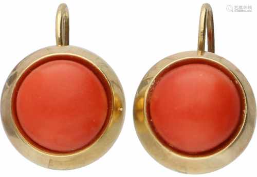 Earrings yellow gold, red coral - 14 ct.