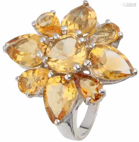 Rosette ring silver, citrine - 925/1000.