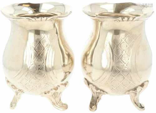 (2) Piece set of silver flower vases.