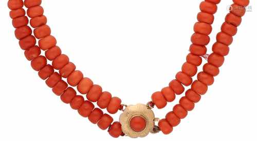 Necklace with rosé gold closure, red coral - 14 ct.