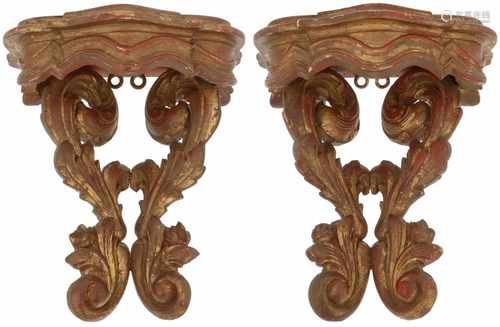 A pair of 19th century partially gilt console wall appliques.