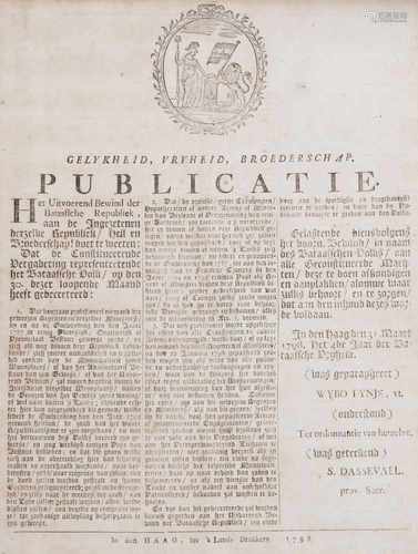 A decrete dated March 31 1798 on the 'Bataafse Revolutie'or Dutch revolution by Dr. Wibo Fijnje (